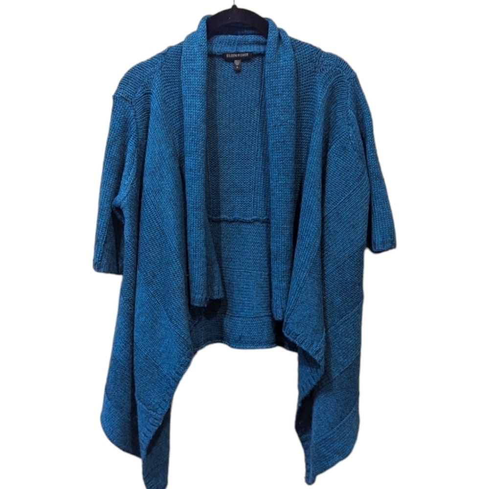 Eileen Fisher Silk/Alpaca Blend Vibrant Teal Elbow Sleeve Open Cardigan (S)